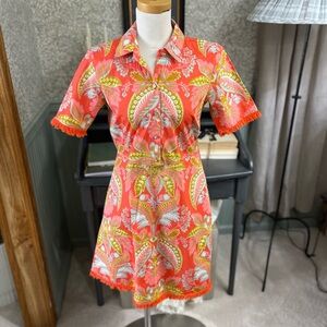 NWOT Spartina 449 Coral and Yellow Paisley Mini Dress